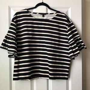 Black N White Stripe Bell Sleeve Shirt